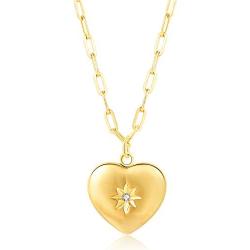 MVCOLEDY Jewelry 18 K Gold Plated Stainless Steel Heart of Gold Necklace, Handmande with North Star Zirconia Necklace Gift for Mom