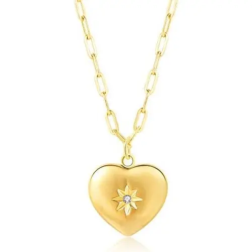 MVCOLEDY Jewelry 18 K Gold Plated Stainless Steel Heart of Gold Necklace, Handmande with North Star Zirconia Necklace Gift for Mom