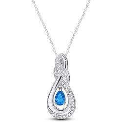 Jewel Zone US Jewelry Gifts Swiss Simulated Blue Topaz CZ & White Natural Diamond Accent Teardrop Pendant in Sterling Silver