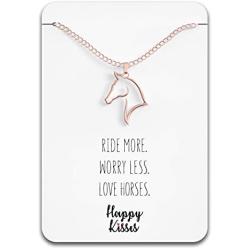 Happy Kisses Horse Necklace – Horse Gift for Horseback Riders – Cute Outline Pendant for Women & Girls - Sweet Message Card