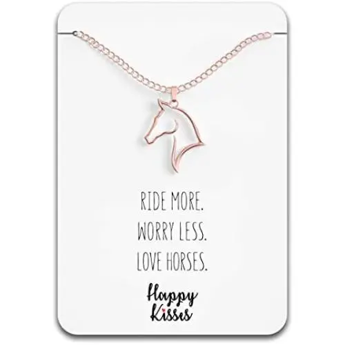 Happy Kisses Horse Necklace – Horse Gift for Horseback Riders – Cute Outline Pendant for Women & Girls - Sweet Message Card Happy Kisses Horse Necklace – Horse Gift for Horseback Riders – Cute Outline Pendant for Women & Girls - Sweet Message Card