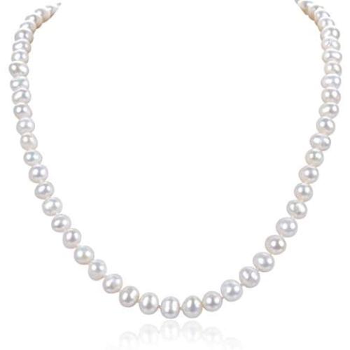 Natural A+ Quality Round White Cultured Freshwater Pearl Necklace Jewelry for Women Girls Anniversary Birthday Mother Christmas Gifts