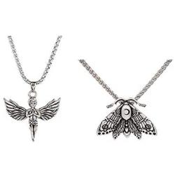 Fuqimanman2020 2pcs Death Head Moth Pendant Necklace Jewelry Goth Moth and The Moon