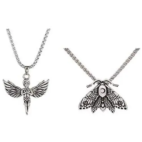 Fuqimanman2020 2pcs Death Head Moth Pendant Necklace Jewelry Goth Moth and The Moon Fuqimanman2020 2pcs Death Head Moth Pendant Necklace Jewelry Goth Moth and The Moon