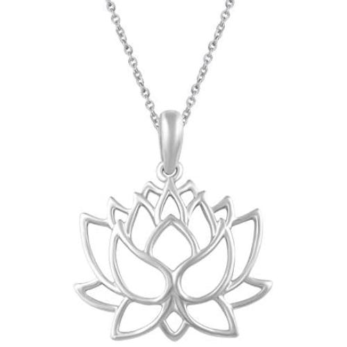 Open Lotus Flower Charm Necklace Pendant in 925 Sterling Silver Jewelry