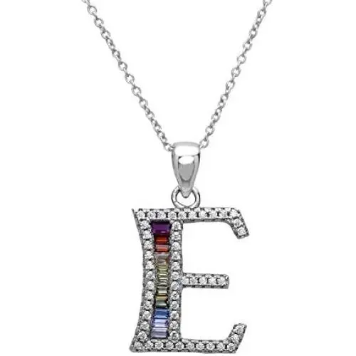 Pori Jewelers Sterling Silver Baguette and Round-Cut Crystal Initial Pendant Necklace