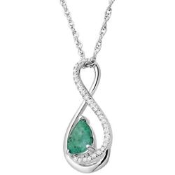 Natural Gemstone Teardrop Pendant Necklace with Diamonds in Sterling Silver, 18''