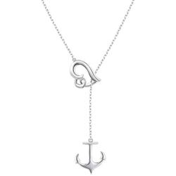 S925 Sterling Silver Anchor and Rope Nautical Necklace Adjustable Lariat Anchor Y Necklace for Women Jewelry Gifts