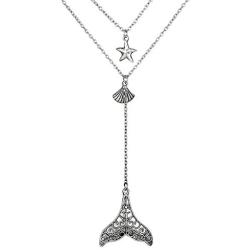 Yalice Layered Boho Starfish Necklace Chain Shell Y Necklaces Silver Jewelry for Women and Girls