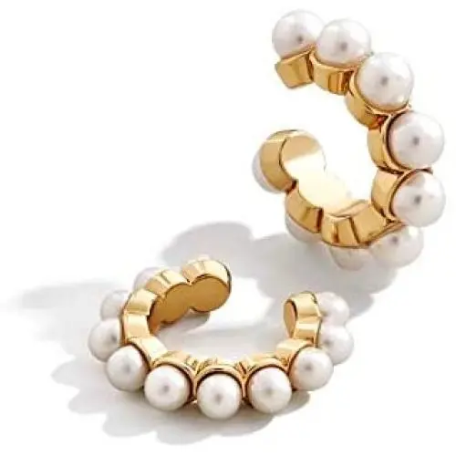 1 pair Bohemian Pearls Ear Cuff Boho C-shape Imitation Pearl Circle Clip for No Piercing Women Girl Fashion Round Elegant Earcuff Earrings Party Wedding Jewelry
