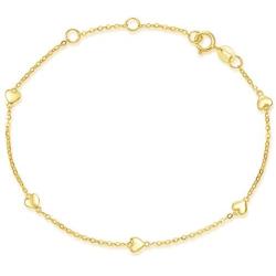 Carleen Solid Real 14K Yellow Gold Heart Love Delicate Simple Thin Bracelet Dainty Everyday Fine Jewelry Bracelets for Women Girls Teens Adjustable
