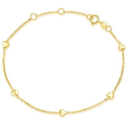 Carleen Solid Real 14K Yellow Gold Heart Love Delicate Simple Thin Bracelet Dainty Everyday Fine Jewelry Bracelets for Women Girls Teens Adjustable