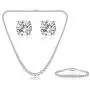 GEMSME 18K White Gold Plated Graduated Round Cubic Zirconia Tennis Necklace/Bracelet/Earrings Sets Pack of 3
