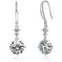 Drop Dangle Earrings 925 Sterling Silver Hook with 9MM 2.75ct CZ and 2pcs Small Cubic Zirconia Design 14K White Gold Plated Hypoallergenic Gorgeous Gift for Women and Girls