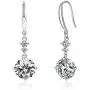 Drop Dangle Earrings 925 Sterling Silver Hook with 9MM 2.75ct CZ and 2pcs Small Cubic Zirconia Design 14K White Gold Plated Hypoallergenic Gorgeous Gift for Women and Girls