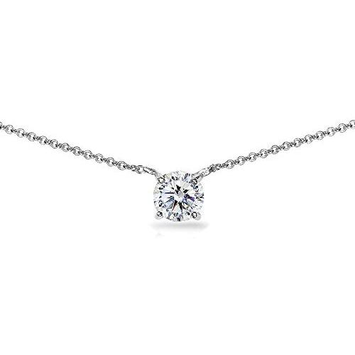 GemStar USA Sterling Silver 6mm Solitaire Choker Necklace Made with Swarovski Zirconia