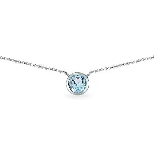 Sterling Silver Genuine or Synthetic Gemstone 6mm Round Solitaire Bezel-Set Dainty Choker Necklace Sterling Silver Genuine or Synthetic Gemstone 6mm Round Solitaire Bezel-Set Dainty Choker Necklace