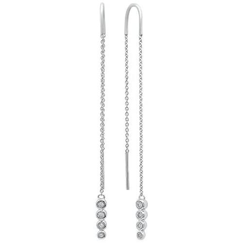 Dazzlingrock Collection 0.10 Carat (ctw) 18K Gold Round White Diamond Ladies Threader Earrings 1/10 CT