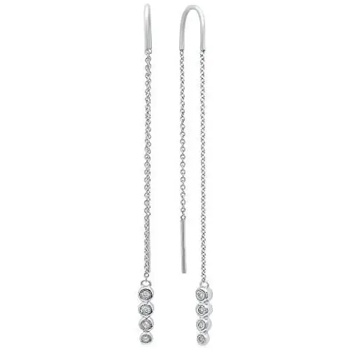 Dazzlingrock Collection 0.10 Carat (ctw) 18K Gold Round White Diamond Ladies Threader Earrings 1/10 CT Dazzlingrock Collection 0.10 Carat (ctw) 18K Gold Round White Diamond Ladies Threader Earrings 1/10 CT