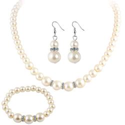 Acedre Pearl Bridal Necklace Earrings Bracelet Set Bride Wedding Jewelry Set Rhinestone Choker Necklace for Women and Girls (Set of 4)