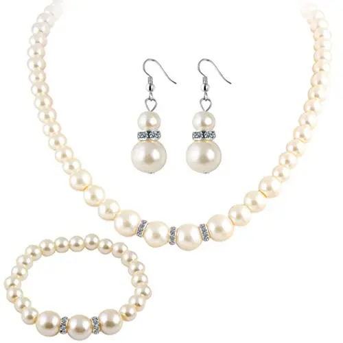 Acedre Pearl Bridal Necklace Earrings Bracelet Set Bride Wedding Jewelry Set Rhinestone Choker Necklace for Women and Girls (Set of 4) Acedre Pearl Bridal Necklace Earrings Bracelet Set Bride Wedding Jewelry Set Rhinestone Choker Necklace for Women and Girls (Set of 4)