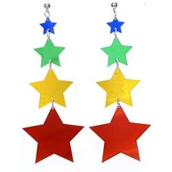 Lightweight Star Rainbow Pendant Long Earrings for Women Girls Colorful Pentagram Tassel Earrings Acrylic 80s Jewelry