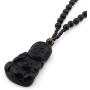 Gungneer Buddha Obsidian Necklace Pendant Adjustable Cotton Chain Fengshui Talisman Religious Jewelry for Men Women