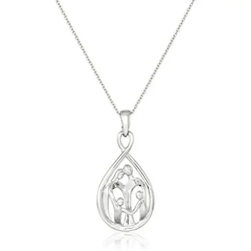 Jewelili Sterling Silver Family Pendant Necklace, 18'' Jewelili Sterling Silver Family Pendant Necklace, 18''