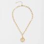 18k Gold Plated Medallion Necklace Coin Pendant Round Circle Disk Minimalist Jewelry for Women Teen Girls 18”