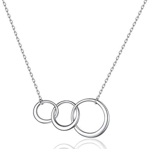 Personalized Gift for Mom, Daugther Grandmother-Sterling Silver Infinity 2-3 Interlocking Circles Pendant Necklace,16 Inch Choker Chain for Women Girls