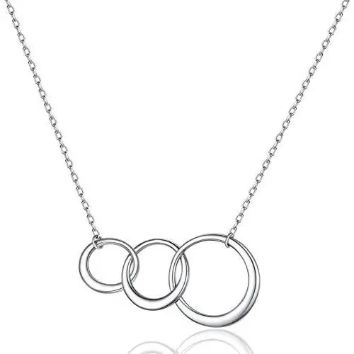 Personalized Gift for Mom, Daugther Grandmother-Sterling Silver Infinity 2-3 Interlocking Circles Pendant Necklace,16 Inch Choker Chain for Women Girls