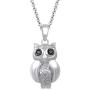 Jewelili Sterling Silver 1/20 Cttw Treated Black and Natural White Round Diamond Owl Pendant Necklace, 18'' Rolo Chain