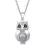 Jewelili Sterling Silver 1/20 Cttw Treated Black and Natural White Round Diamond Owl Pendant Necklace, 18'' Rolo Chain Jewelili Sterling Silver 1/20 Cttw Treated Black and Natural White Round Diamond Owl Pendant Necklace, 18'' Rolo Chain