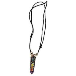Mia Jewel Shop Rainbow Chakra Beaded Hexagonal Healing Gemstone Crystal Point Pendant Adjustable Necklace