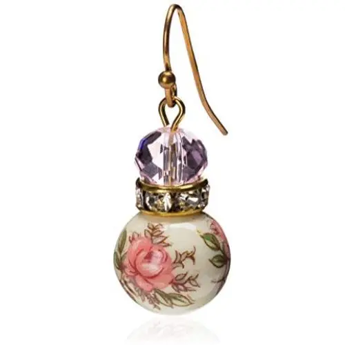 1928 Jewelry Pink Floral Decal Beaded Drop Earrings 1928 Jewelry Pink Floral Decal Beaded Drop Earrings