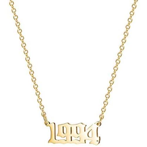 18K Gold Plated Stainless Steel Year Necklace Birthday Year Number Necklace Anniversary Memorable Jewelry for Women Girls