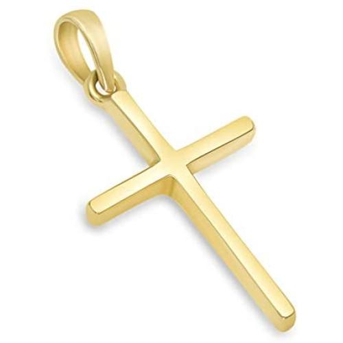 Solid 14k Yellow Gold Classic Christian Cross Charm Pendant