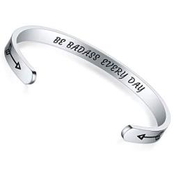 AryaHozel Inspirational Bracelet for Women Motivational Cuff Bangle Engraved Mantra Quote Stainless Steel Jewelry Personalized Gifts for Her Teen Girls Friendship Bracelet Birthday Graduation Presents