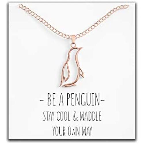Happy Kisses Penguin Necklace Gift – Cute Penguin Pendant – Charm Jewelry for Women, Girls and Kids – with Message Card