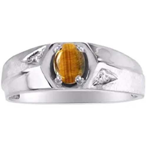 RYLOS Mens Rings Sterling Silver Classic Design 6X4MM Oval Gemstone & Genuine Sparkling Diamond Ring Color Stone Birthstone Rings For Men, Mens Rings, Silver Rings, Sizes 8,9,10,11,12,13
