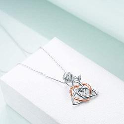 YFN Sterling Silver Celtic Triangle Trinity Knot Necklace Heart Rose Pendant Good Luck Irish Jewelry for Women Gifts