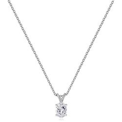 Platinum-Plated Sterling Silver Fancy Shape Solitaire Pendant Neckalce made with Swarovski Zirconia, 16''