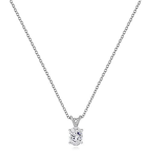 Platinum-Plated Sterling Silver Fancy Shape Solitaire Pendant Neckalce made with Swarovski Zirconia, 16''
