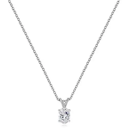 Platinum-Plated Sterling Silver Fancy Shape Solitaire Pendant Neckalce made with Swarovski Zirconia, 16''