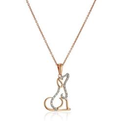 Jewelili 14K Rose Gold over Sterling Silver Natural White Round Diamond Accent Dog Pendant Necklace, 18'' Rolo Chain