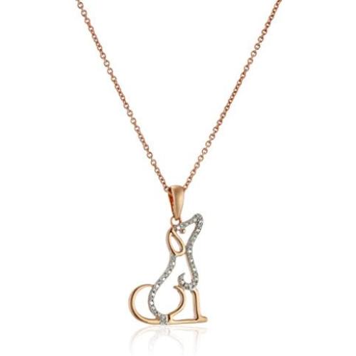 Jewelili 14K Rose Gold over Sterling Silver Natural White Round Diamond Accent Dog Pendant Necklace, 18'' Rolo Chain
