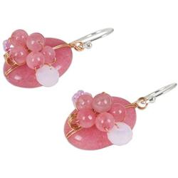 NOVICA Quartz .925 Sterling Silver Beaded Earrings Garden Bliss in Pink