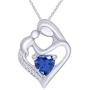 Jewel Zone US Simulated Birthstone & White Natural Diamond Accent Mother & Child Heart Pendant Necklace in 14k White Gold Over Sterling Silver (1 1/10 Cttw)