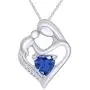 Jewel Zone US Simulated Birthstone & White Natural Diamond Accent Mother & Child Heart Pendant Necklace in 14k White Gold Over Sterling Silver (1 1/10 Cttw)