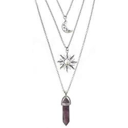 MJartoria Gothic Necklaces Chakra Sun and Moon Charm Pendant Multlayered Alloy Chain Choker Necklace Set Gothic Jewelry